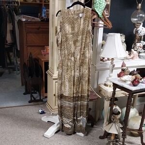 R.J. Stevens Sleeveless Brown Patterned Maxi Dress